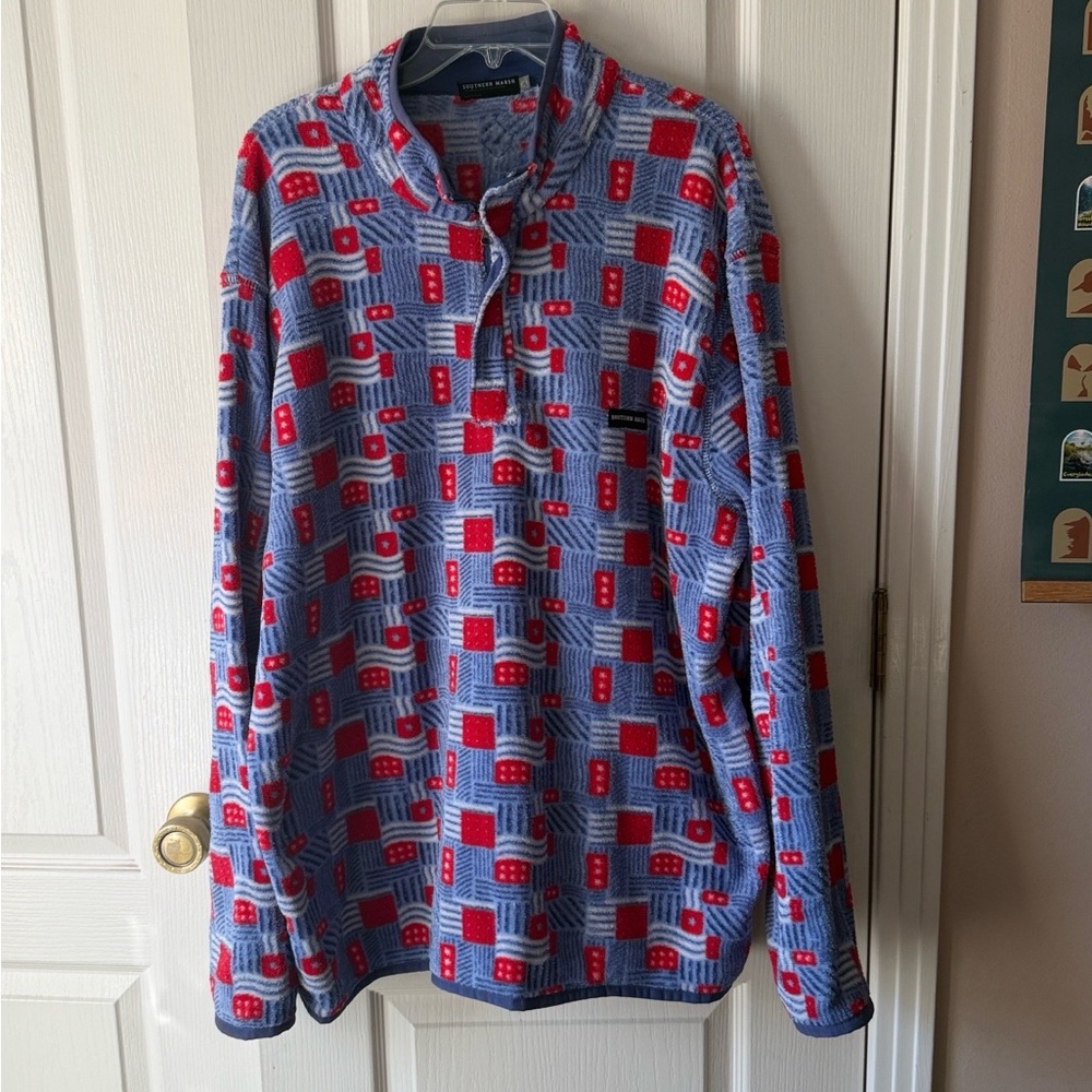 F15 Southern Marsh Men's Blue and Red Patterned Shirt